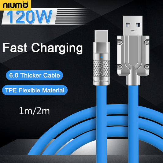 Niumo®120W 6A Liquid Silicone Super Fast Charge Type C Bold Data Cable - niumoshop