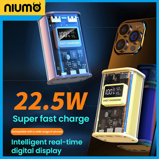 Niumo® Power Bank 20000mAh Portable Power Bank 22.5W PD Fast Charging Transparent Mecha - niumoshop